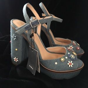 Zara platforms, flower embellishments. USA Size 8